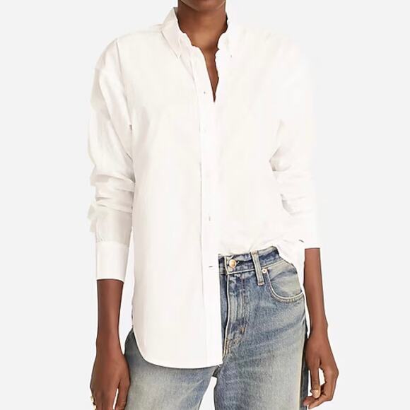 J Crew Shirt Womens 00 White Relaxed Fit Washed Cotton Poplin Long Sleeve - Picture 1 of 15